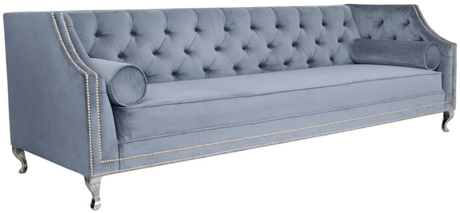 Casa Padrino Luxus Chesterfield Samt Sofa mit Kissen 225 x 84 x H. 76,5 cm Hellblau Bild 1