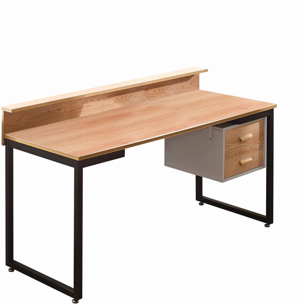 Schreibtisch mit 2 Schubladen, MDF/ Metall Natur Schwarz, 140 x 60 x 84 cm Bild 1