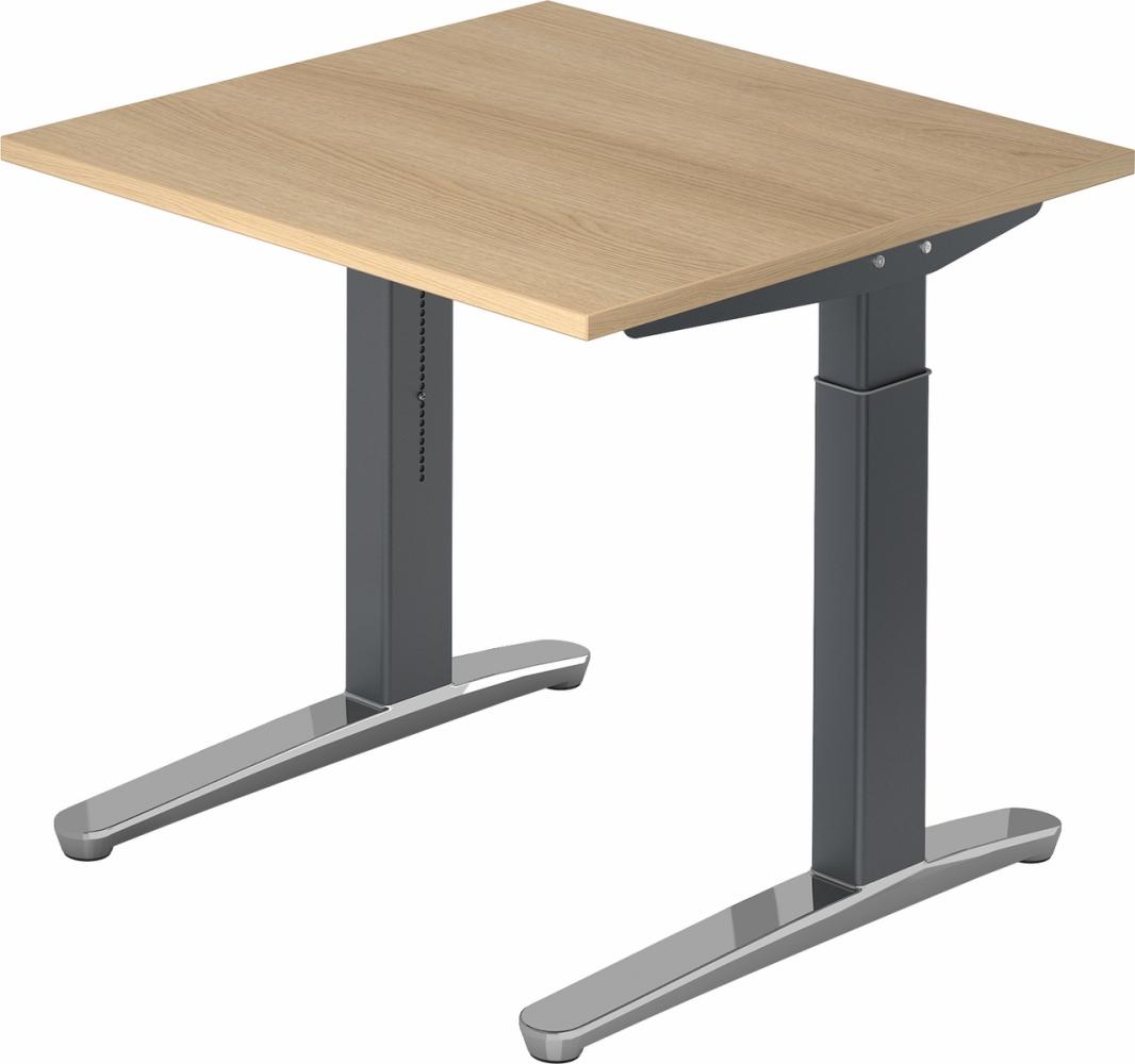 bümö® Design Schreibtisch XB-Serie höhenverstellbar, Tischplatte 80 x 80 cm in Eiche, Gestell in graphit/alu poliert Bild 1