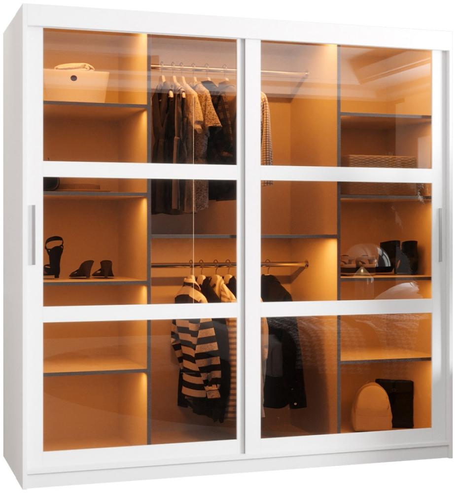 Kleiderschrank Destio 180 cm, Rauchglas, Kleiderstangen, Einlegeböden, Schwebetürenschrank (Farbe: Weiß, mit Schubladen) Bild 1