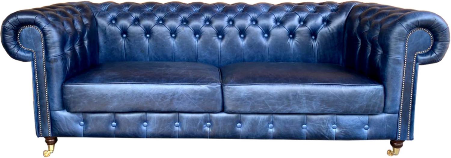 Chesterfield Luxus Echt Leder Sofa 220 cm Vintage Leder von Casa Padrino Galata Blue Bild 1