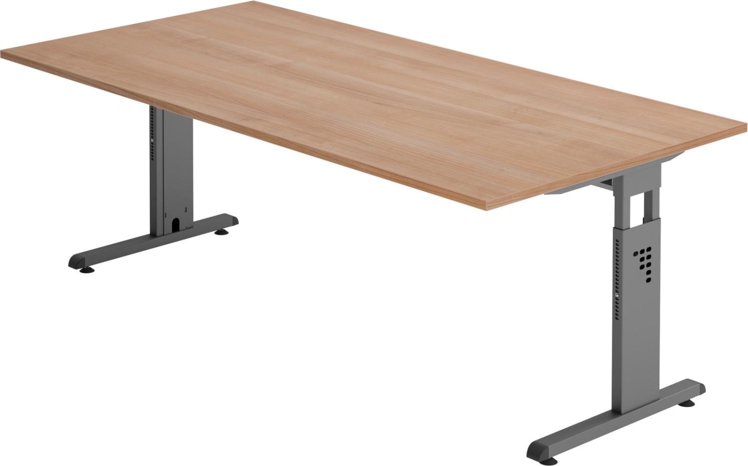 bümö® Schreibtisch O-Serie höhenverstellbar, Tischplatte 200 x 100 cm in Nussbaum, Gestell in graphit Bild 1