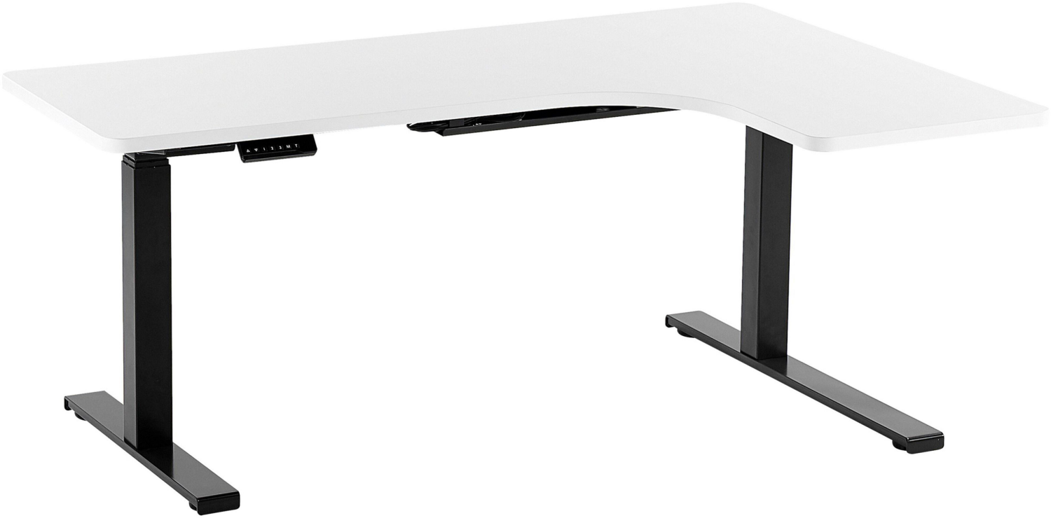 Schreibtisch elektrisch höhenverstellbar, rechtsseitig, Spanplatte weiß, 65-131 x 160 x 110 cm Bild 1