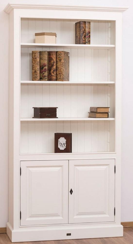 Casa Padrino Landhausstil Bücherschrank / Regalschrank Weiß 110 x 39 x H. 210 cm - Wohnzimmerschrank mit 2 Türen Bild 1