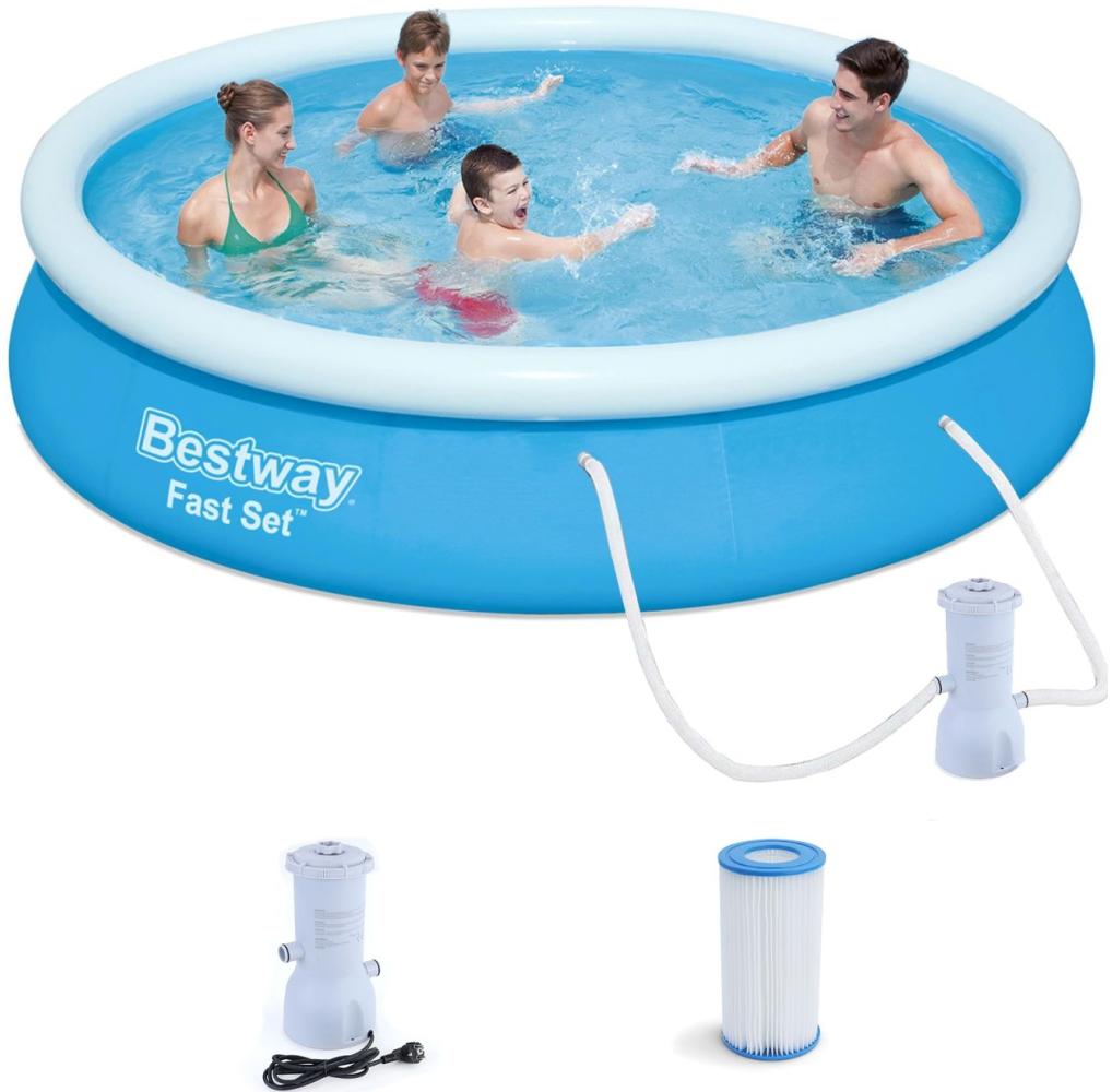 BESTWAY Fast Set Pool Swimmingpool Rund mit Filterpumpe komplett 366x76cm Bild 1