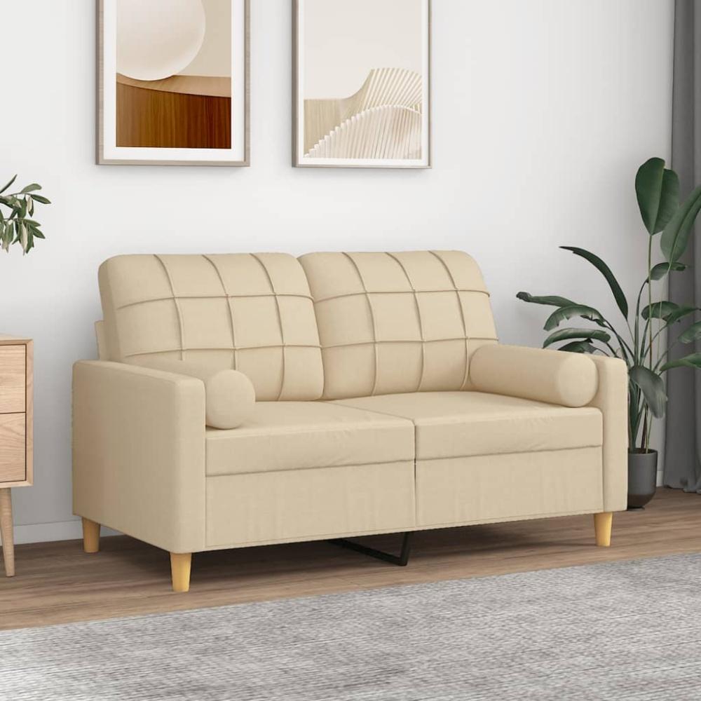 vidaXL 2-Sitzer-Sofa mit Zierkissen Creme 120 cm Stoff Bild 1