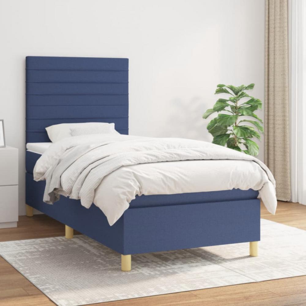 vidaXL Boxspringbett mit Matratze Blau 90x190 cm Stoff Bild 1