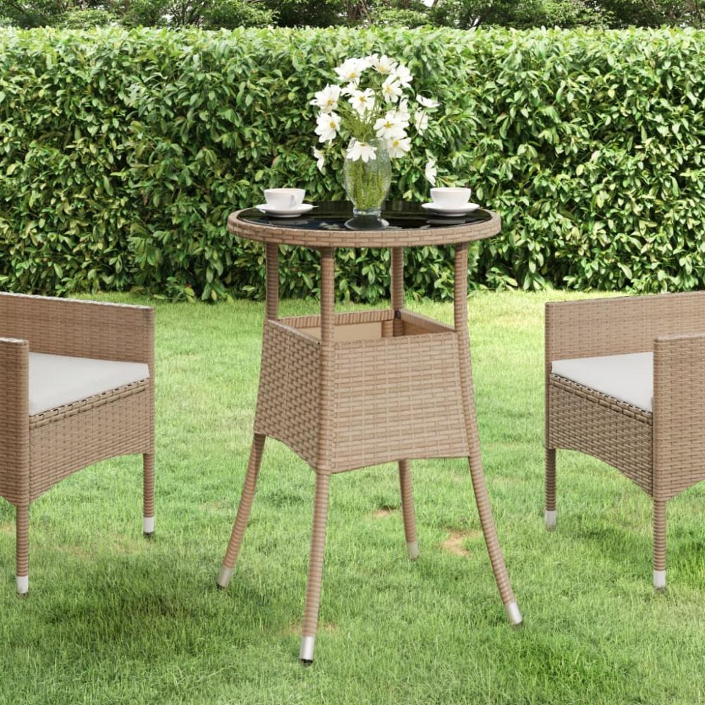 vidaXL Gartentisch Ø60x75 cm Hartglas und Poly Rattan Beige Bild 1