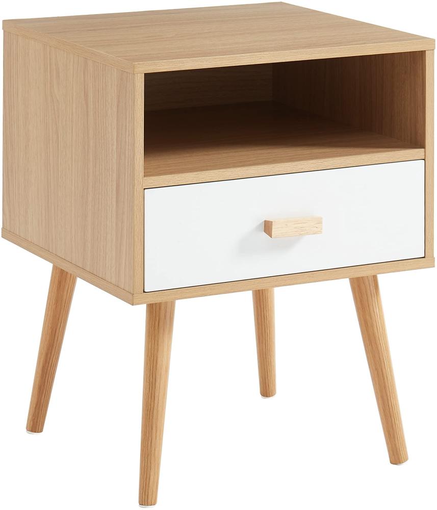 BAÏTA ULOS Nachttisch, Holzwerkstoff, Weiß und helles Holz, L40cm Bild 1