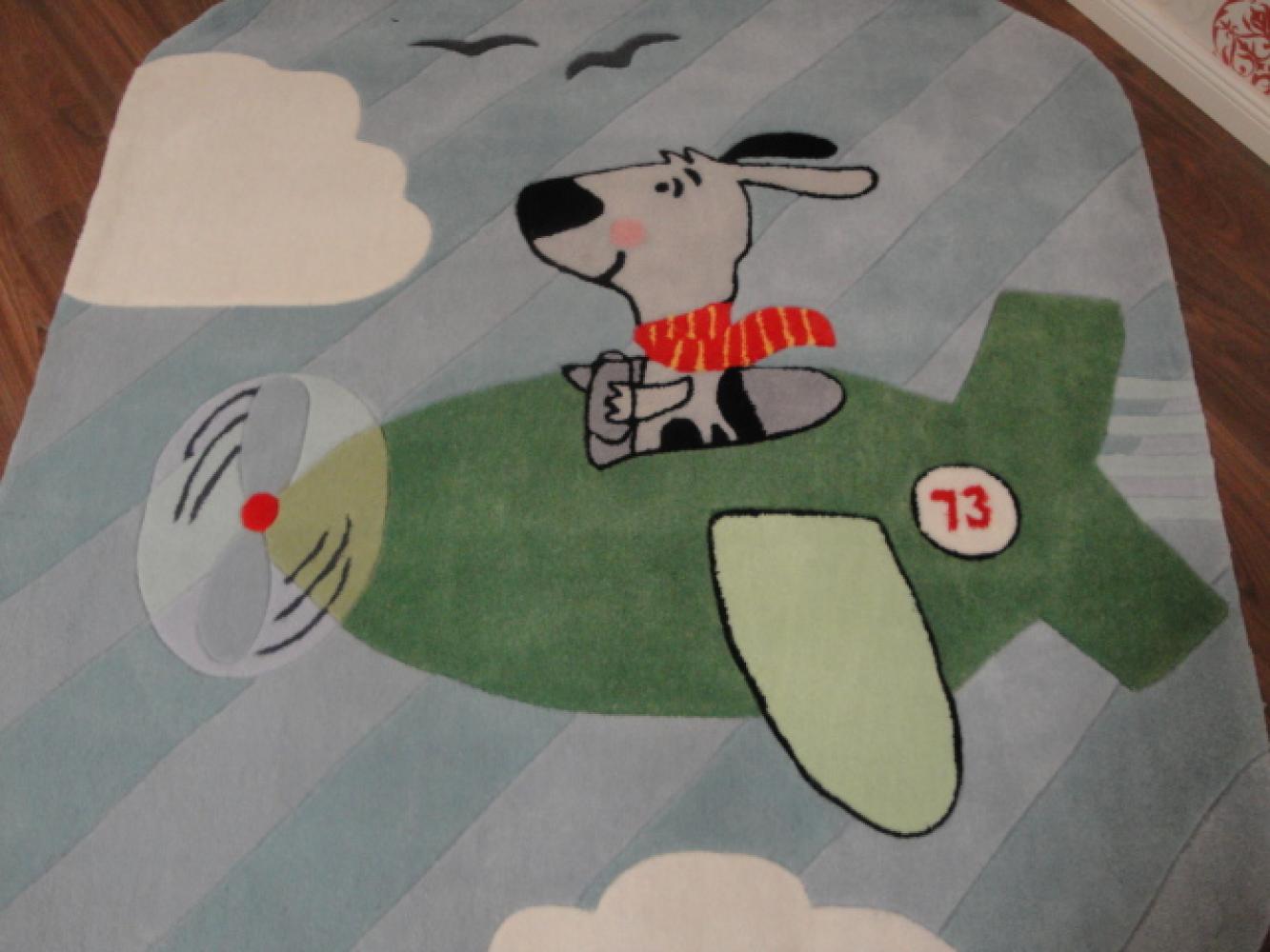 Kinderteppich- Gustav bei Fliegen in Grau, der Hund 150 x 150 cm Gustav und seine Freunde Bild 1