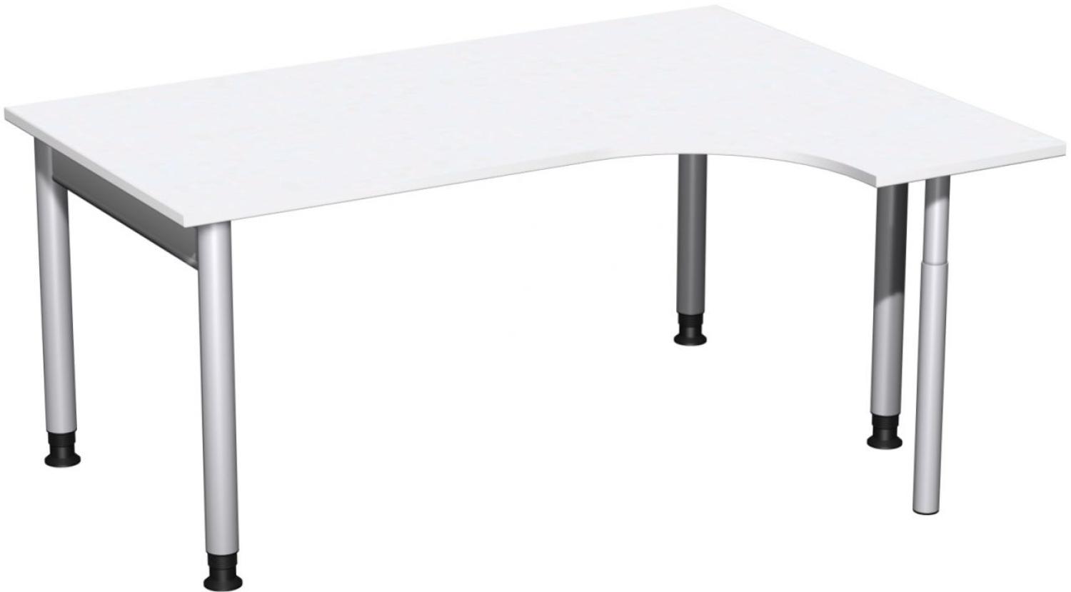 PC-Schreibtisch '4 Fuß Pro' rechts, höhenverstellbar, 160x120cm, Weiß / Silber Bild 1