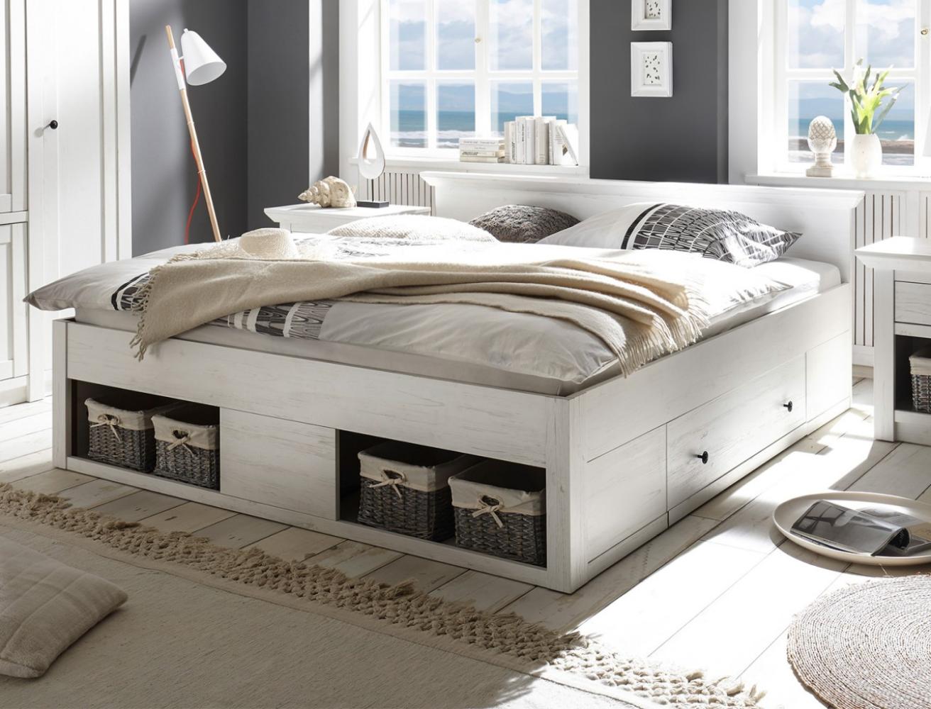Bett Doppelbett Westerland mit Bettschubladen 180x200cm pinie weiß Bild 1