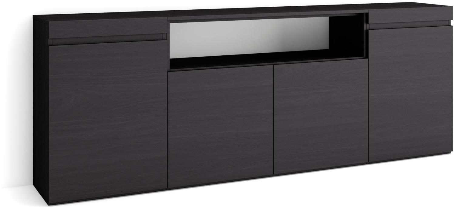 Skraut Home | Sideboard, Highboard | Kommode, Komodenschrank | 200x75x35cm | 4 Türen | Wohnzimmer, Küche | Moderner Stil | Schwarz Bild 1