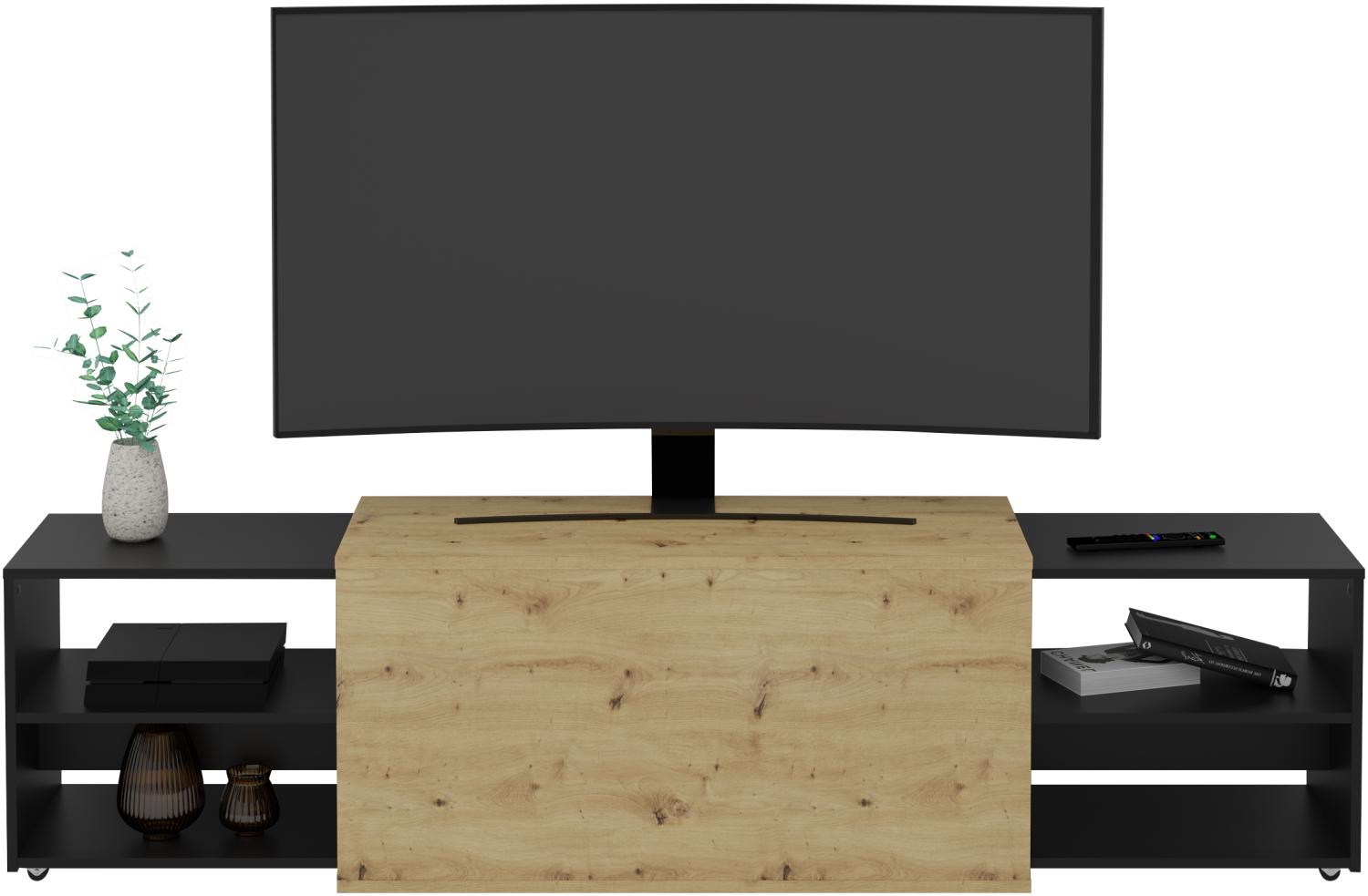 FMD Möbel - SLIDE 3 - TV-Board - melaminharzbeschichtete Spanplatte - Artisan Oak / schwarz perl - 194,5 x 49,2 x 39,9cm Bild 1