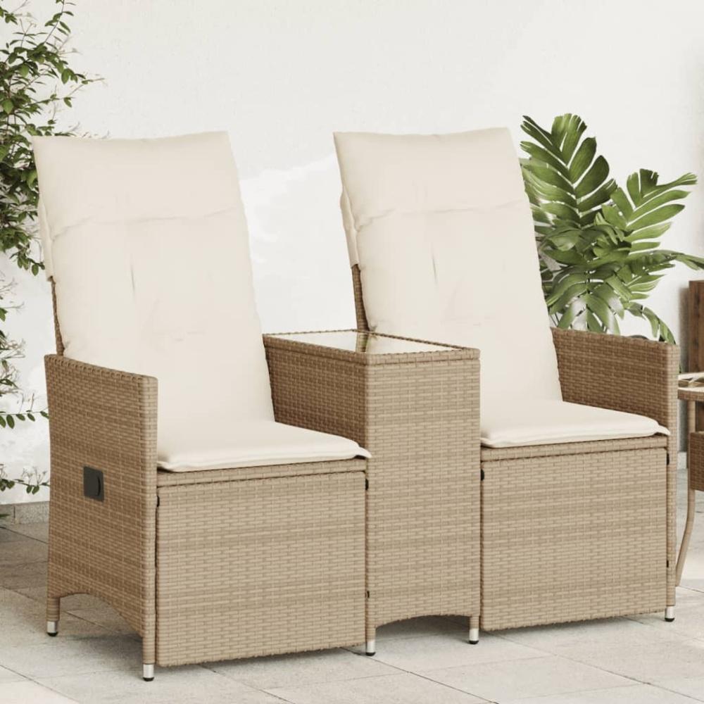 vidaXL Gartensofa 2-Sitzer Verstellbar mit Tisch Beige Poly Rattan Bild 1