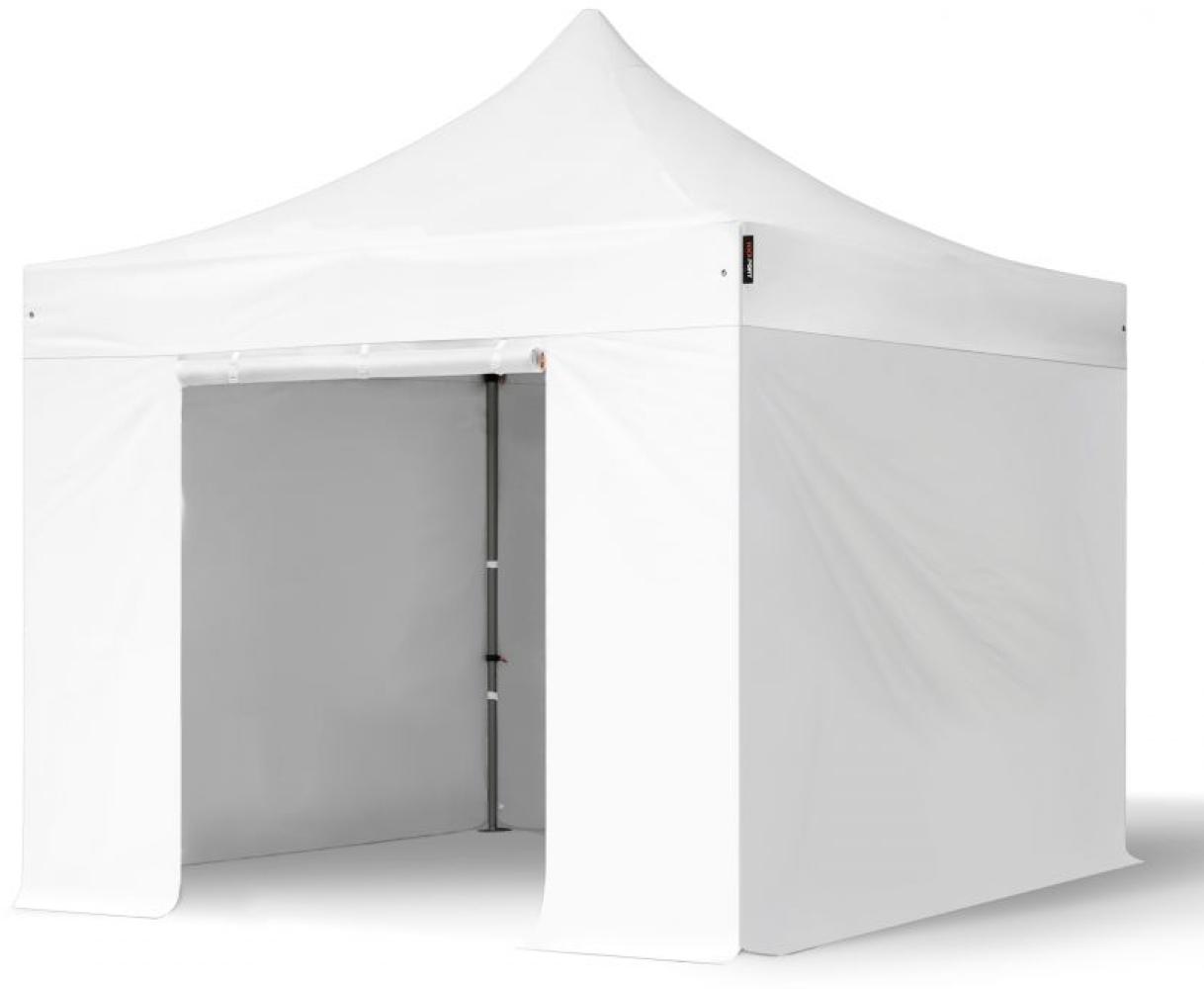 3x3 m Faltpavillon, PREMIUM Stahl 40mm, feuersicher, Seitenteile ohne Fenster, weiß Bild 1