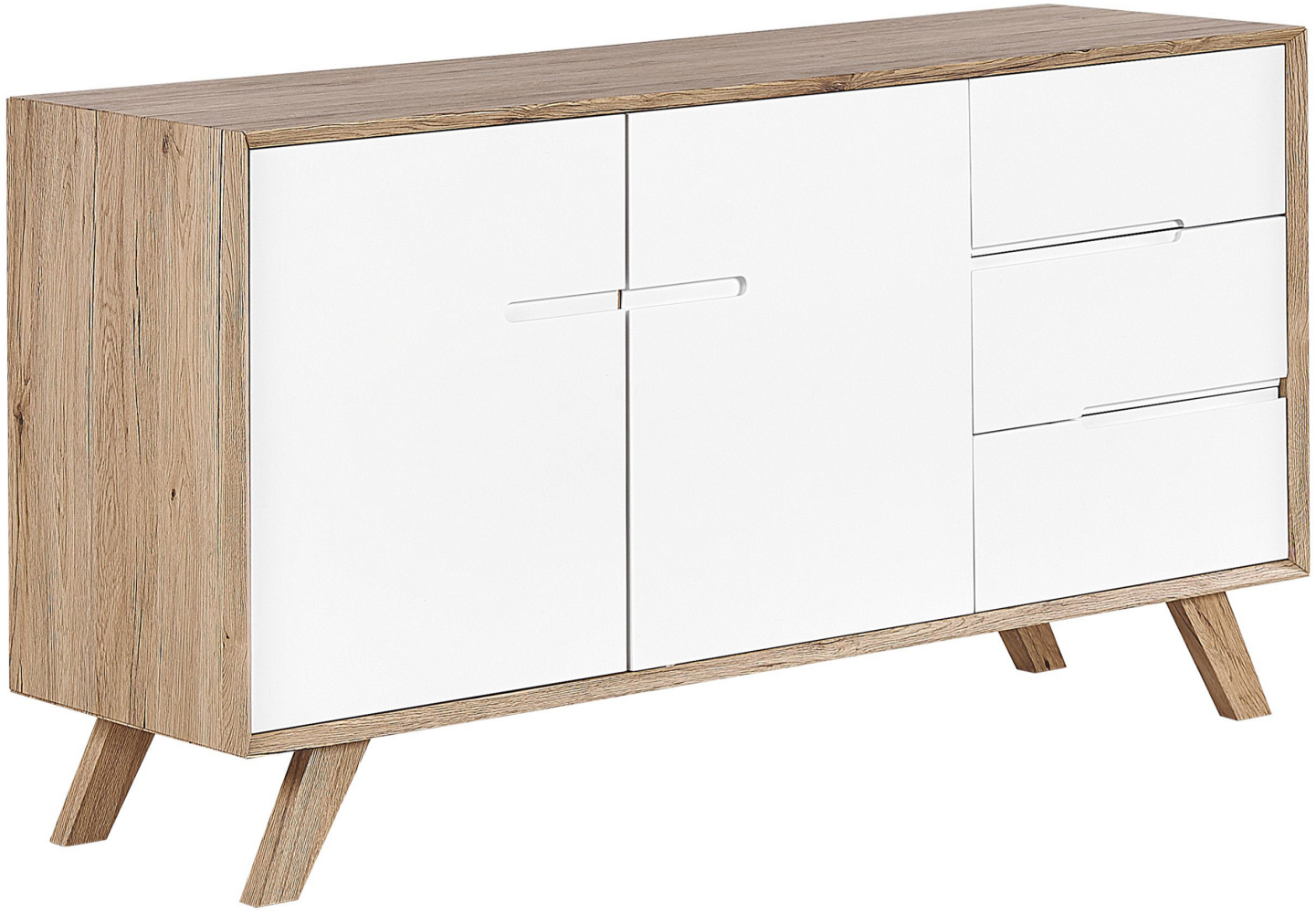 Sideboard weiß / heller Holzfarbton 3 Schubladen 2 Schränke FORESTER Bild 1