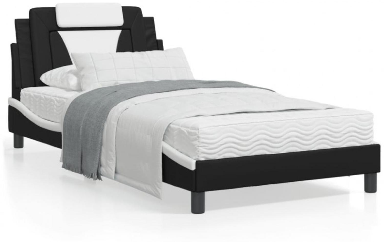Bett mit Matratze Schwarz und Weiß 100x200 cm Kunstleder (Farbe: Schwarz) Bild 1
