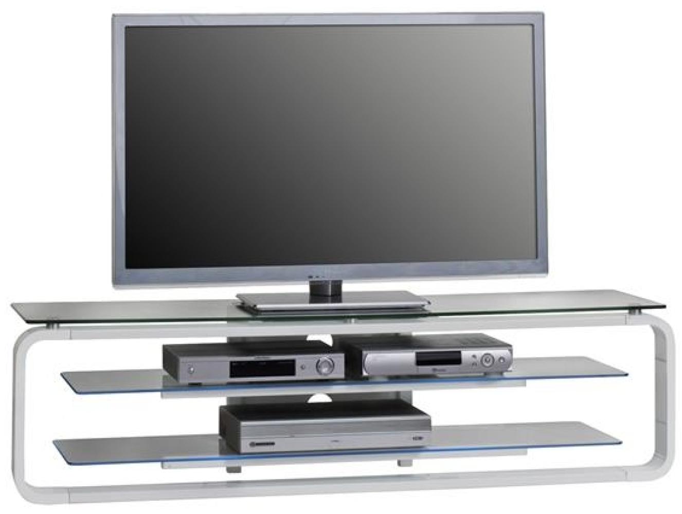 TV Board Pontos, 1380 x 390 x 360 mm, weiß Hochglanz - Klarglas Bild 1