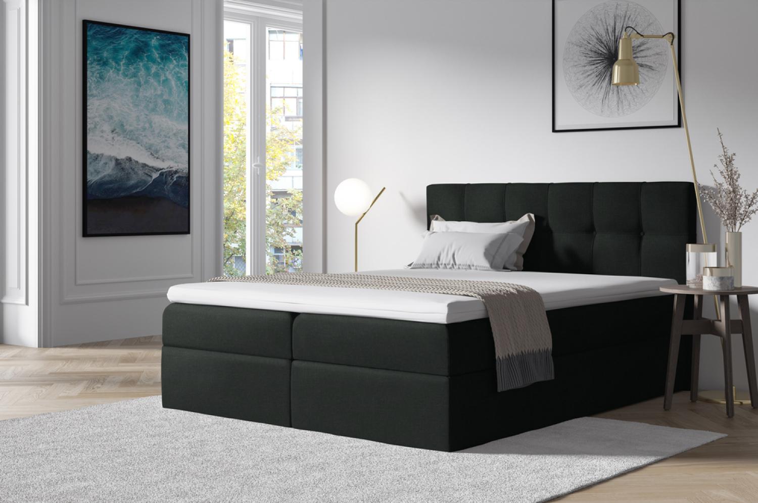 Stylefy 'Cesar' Boxspringbett, Strukturstoff Schwarz 200 x 200 cm Bild 1