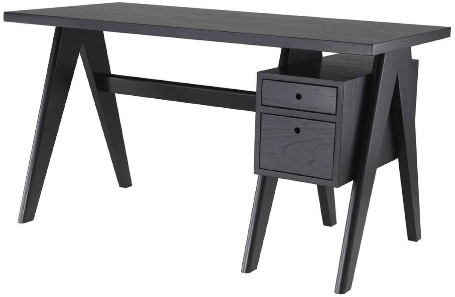 Casa Padrino Luxus Schreibtisch Schwarz 140 x 69 x H. 77 cm - Eleganter Massivholz Schreibtisch mit 2 Schubladen - Luxus Büro Möbel Bild 1