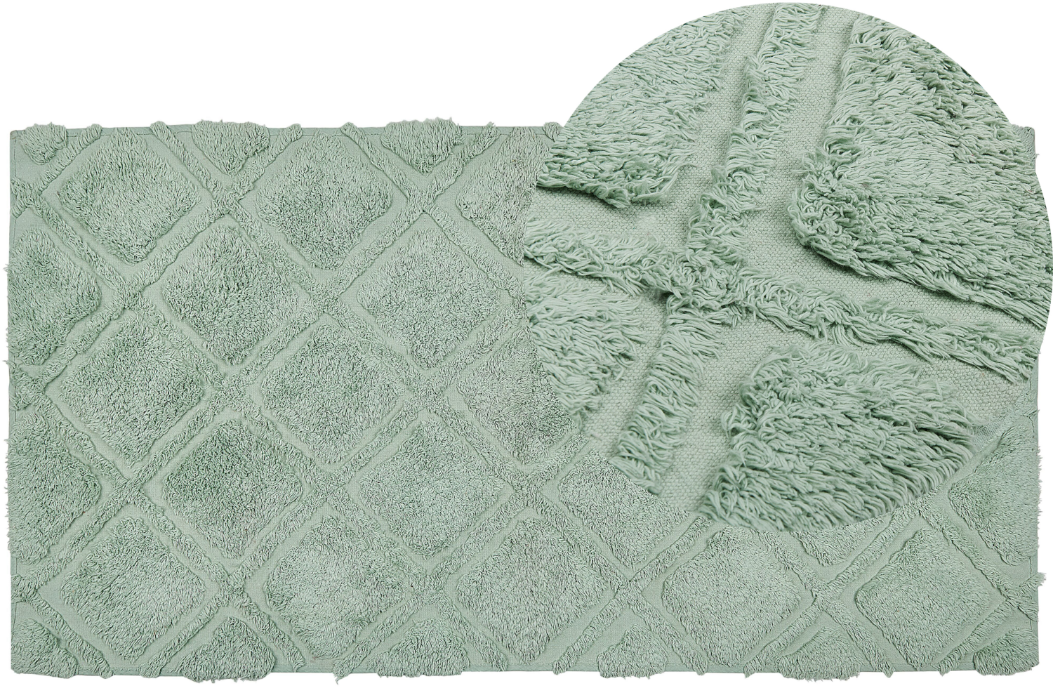 Teppich Baumwolle hellgrün 80 x 150 cm geometrisches Muster Kurzflor HATAY Bild 1