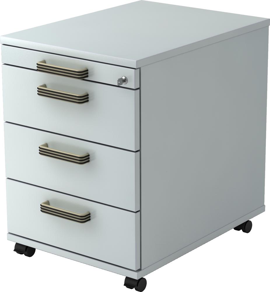 bümö® Rollcontainer Office abschließbar mit Universalschubladen & Streifengriffen in grau Bild 1