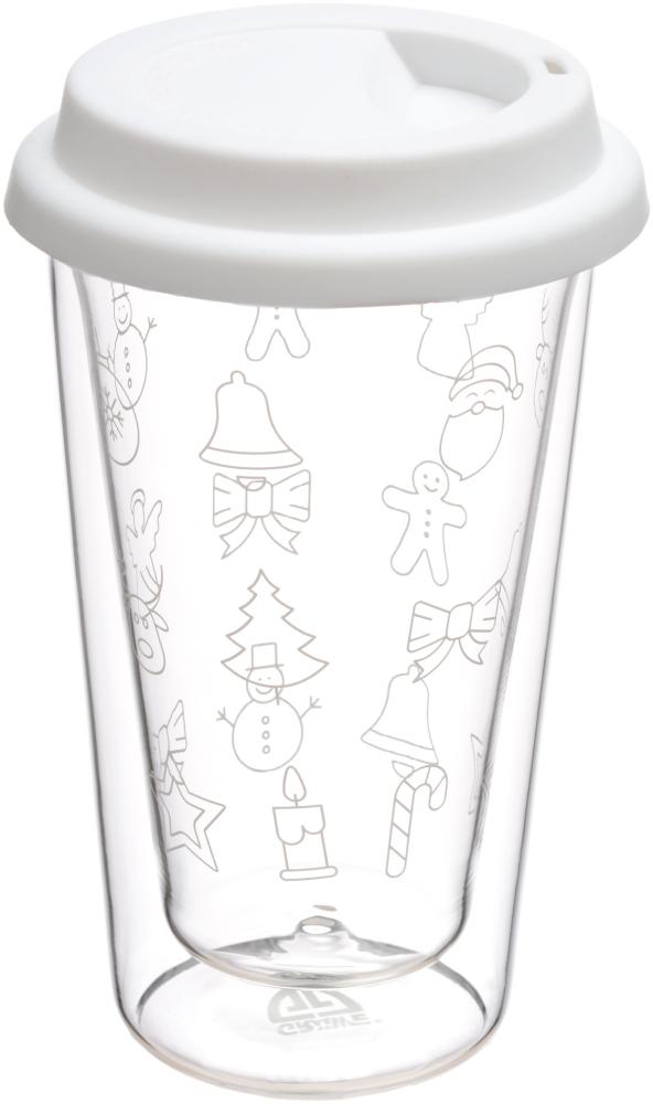 Doppelglas-Becher, 300 ml, 'Weihnachten', mit weißem Deckel Bild 1