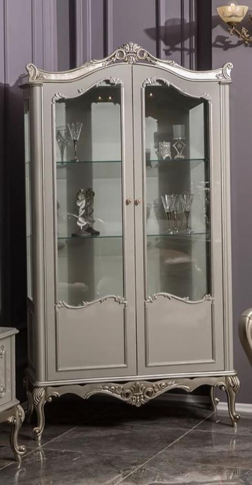 Casa Padrino Luxus Barock Vitrine Grau / Silber 108 x 47 x H. 202 cm - Massivholz Vitrinenschrank im Barockstil - Edel & Prunkvoll Bild 1