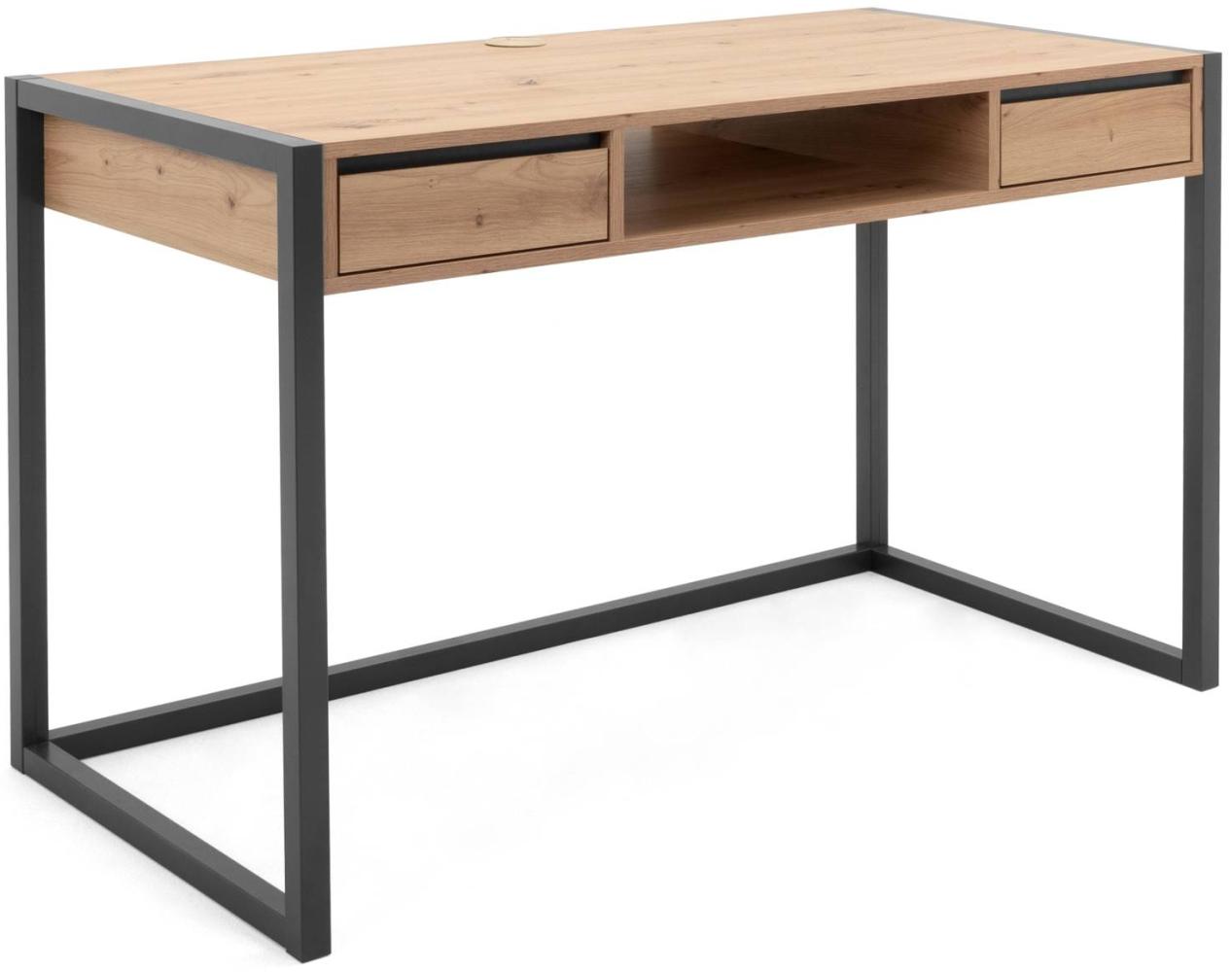 Homestyle4u Schreibtisch mit Schubladen, Arbeitstisch, Holz Anthrazit/Natur Bild 1
