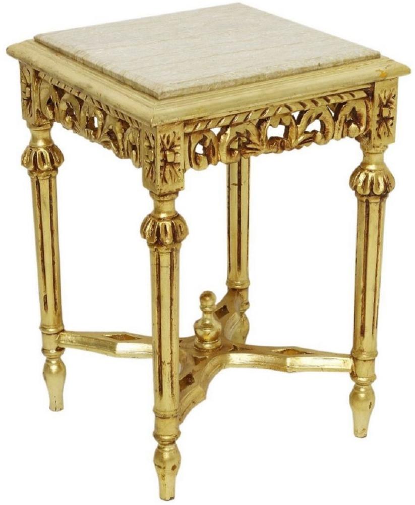 Casa Padrino Barock Beistelltisch Gold / Cremefarben - Prunkvoller Massivholz Tisch mit Marmorplatte - Barock Wohnzimmer Möbel Bild 1