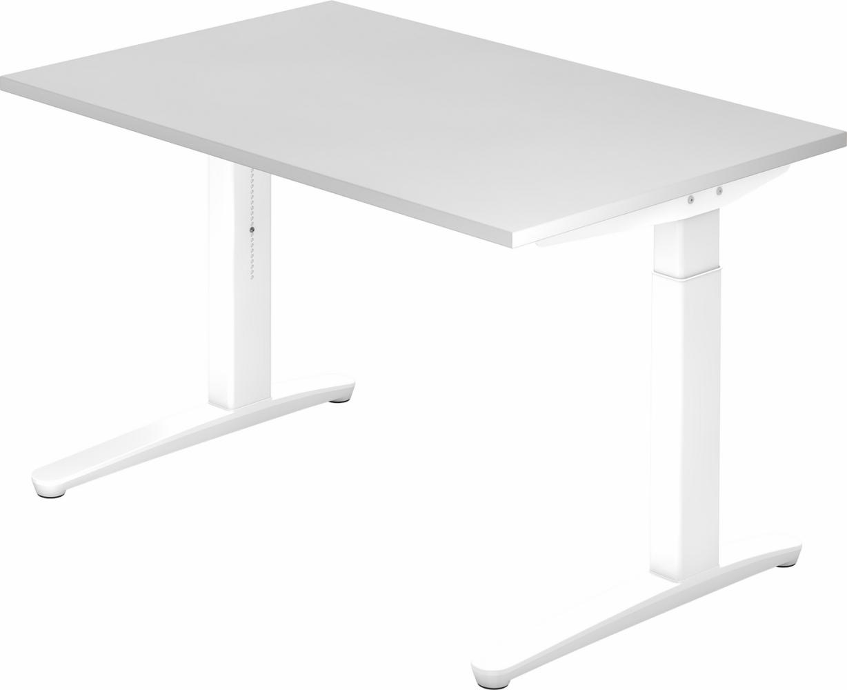 bümö® Design Schreibtisch XB-Serie höhenverstellbar, Tischplatte 120 x 80 cm in weiß, Gestell in weiß Bild 1