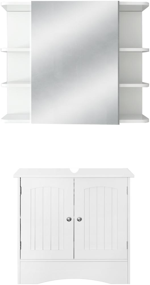 Badmöbel Set 2-Teilig Landhausstil Weiß aus Holz ML-Design Bild 1
