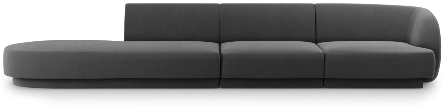 Micadoni 4-Sitzer Links Samtstoff Sofa Miley | Bezug Grey | Beinfarbe Black Plastic Bild 1