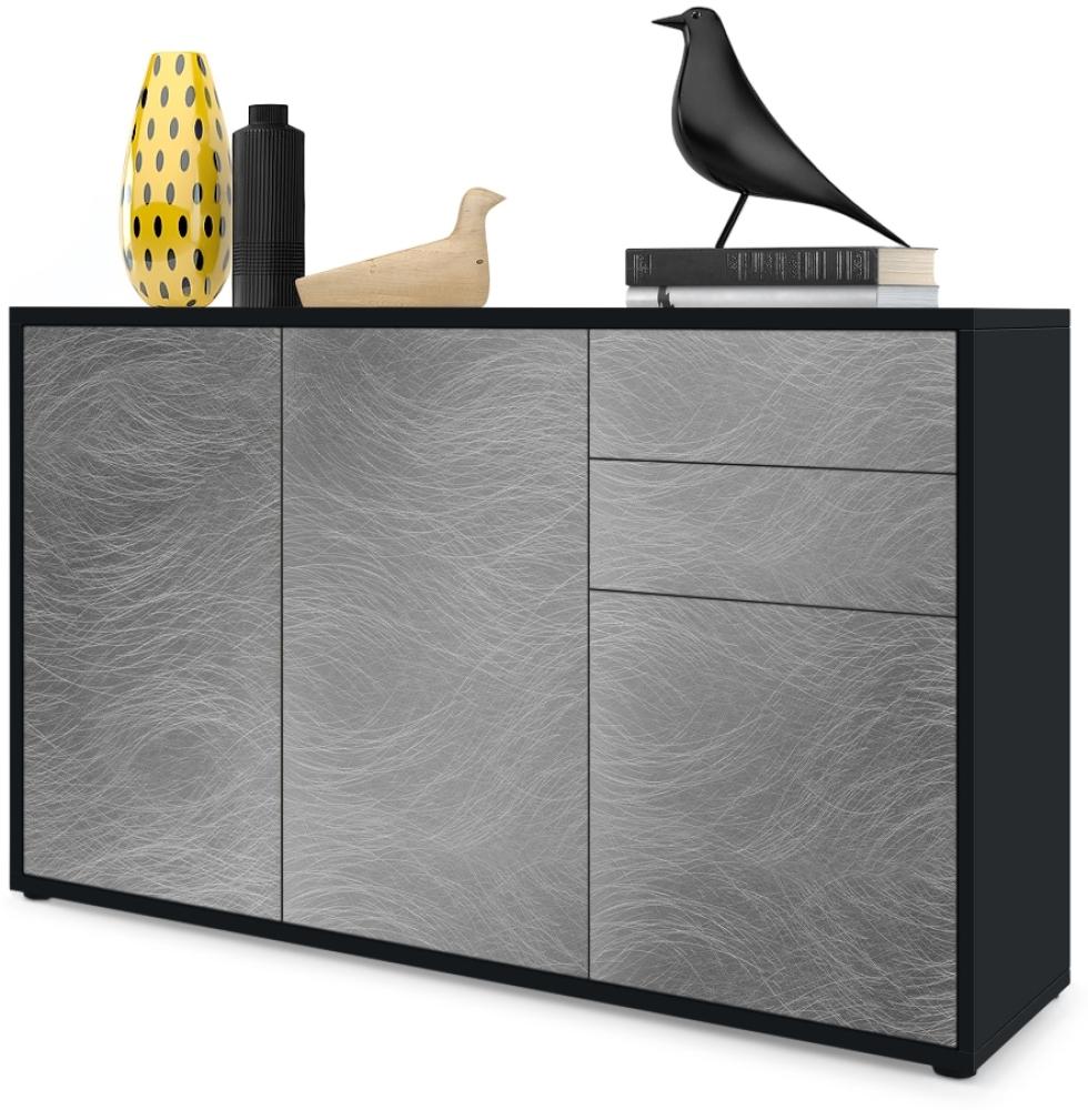 Vladon Sideboard Ben V3, Kommode mit 3 Türen und 2 Schubladen, Schwarz matt/Scratchy Metal (117 x 74 x 36 cm) Bild 1
