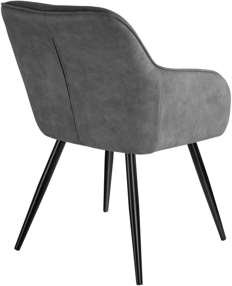 8er Set Stuhl Marilyn Stoff, schwarze Stuhlbeine - grau/schwarz Bild 1