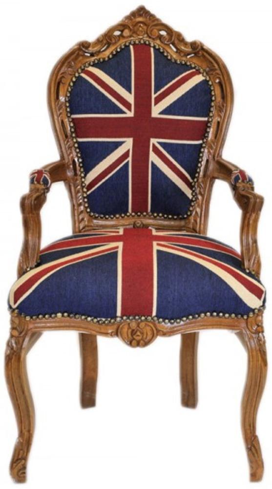 Casa Padrino Barock Esszimmer Stuhl mit Armlehnen Union Jack / Braun - Antik Stil Bild 1