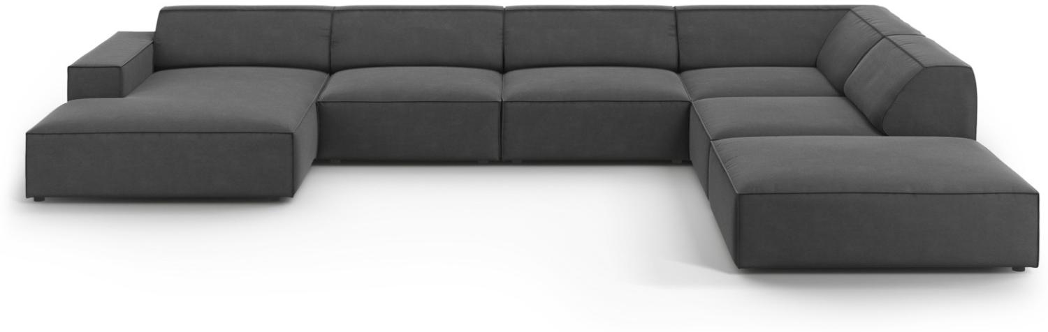Micadoni 7-Sitzer Samtstoff Panorama Ecke rechts Sofa Jodie | Bezug Grey | Beinfarbe Black Plastic Bild 1