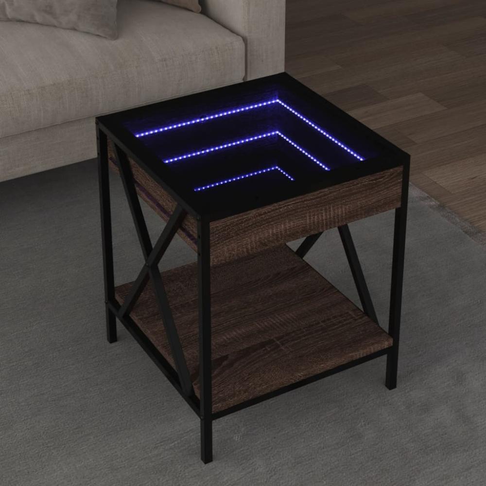 Couchtisch mit Infinity-LED Braun Eichen-Optik 40x40x49 cm 847696 Bild 1