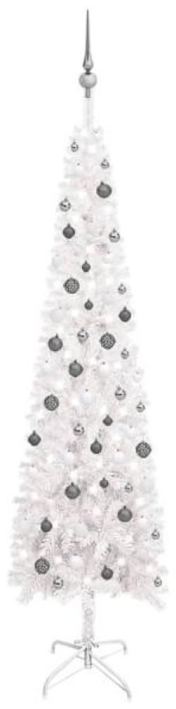 vidaXL Schlanker Weihnachtsbaum mit LEDs & Kugeln Weiß 240 cm, Mit Beleuchtung [3078105] Bild 1