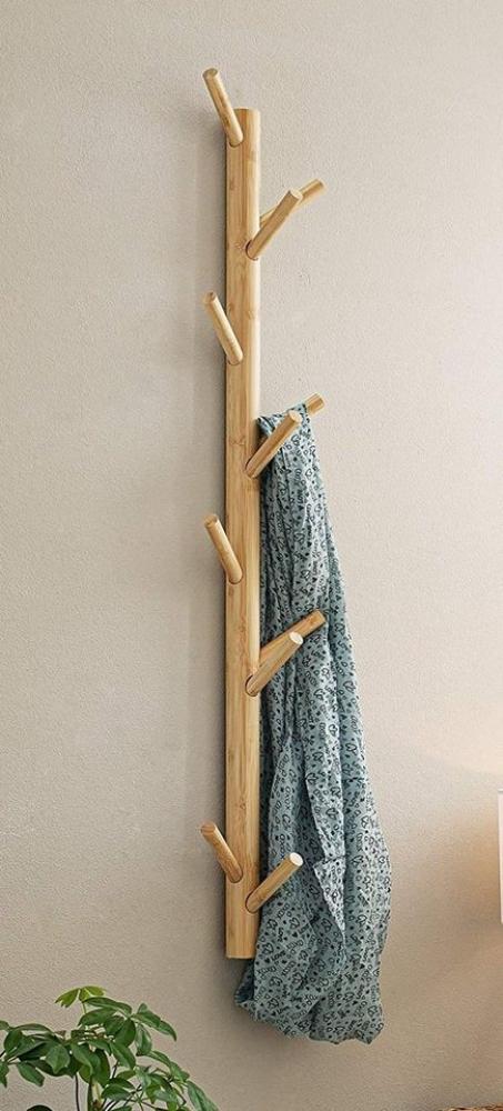 Dekoleidenschaft Wandgarderobe aus Bambus mit 11 Haken, 100 cm hoch, im Scandi-Style, Flurgarderobe, Wandgarderobe, vertikale Hakenleiste / Garderobenleiste, Kleiderhaken Bild 1