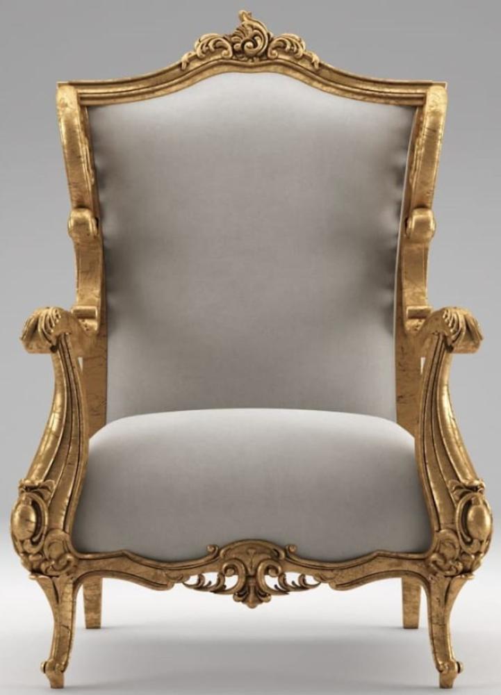 Casa Padrino Luxus Barock Ohrensessel Grau / Antik Gold 85 x 80 x H. 113 cm - Wohnzimmer Samt Sessel - Edel & Prunkvoll Bild 1