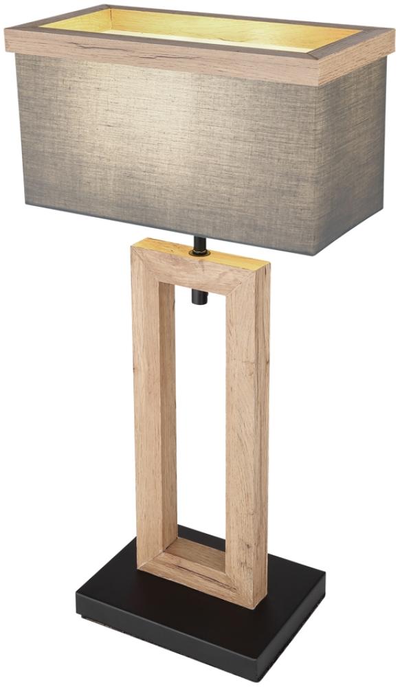 LED Tischleuchte mit Stoff Lampenschirm und Holzoptik, Höhe 55cm Bild 1