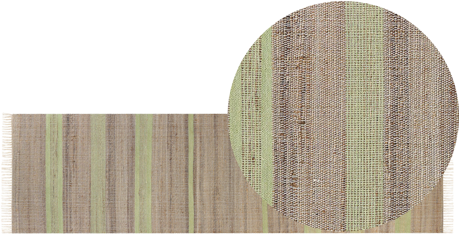 Teppich Jute beige hellgrün 80 x 300 cm Streifenmuster Kurzflor zweiseitig TALPUR Bild 1