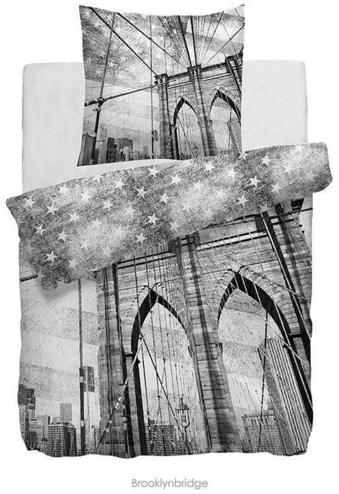 HnL Renforcé Wendebettwäsche Brooklyn Bridge Schwarz Weiss 135x200 + 80x80 cm Bild 1