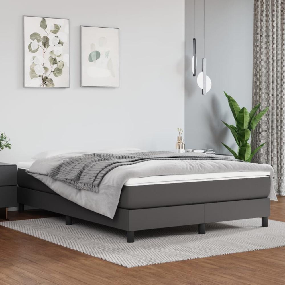 vidaXL Boxspringbett Grau 140x200 cm Kunstleder, ohne Kopfteil Bild 1