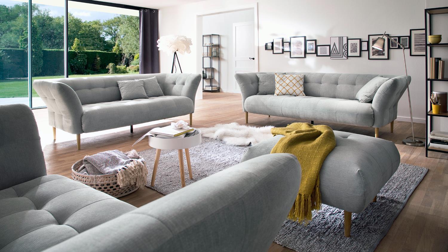 Candy 3-Sitzer BIG APPLE Sofa Couch Polstersofa in Stoff silber grau 240 cm Bild 1