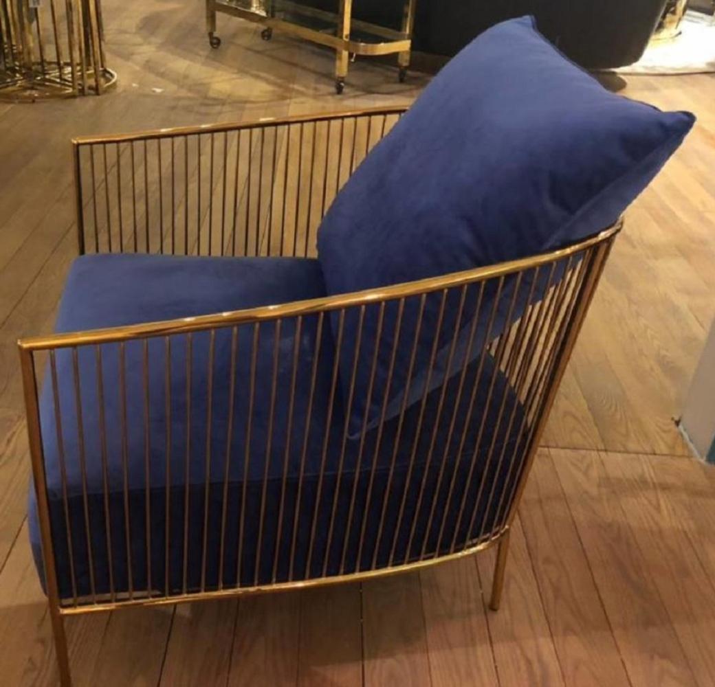 Casa Padrino Luxus Sessel Blau / Gold 69 x 78 x H. 88 cm - Edelstahl Sessel mit edlem Samtstoff - Designermöbel Bild 1
