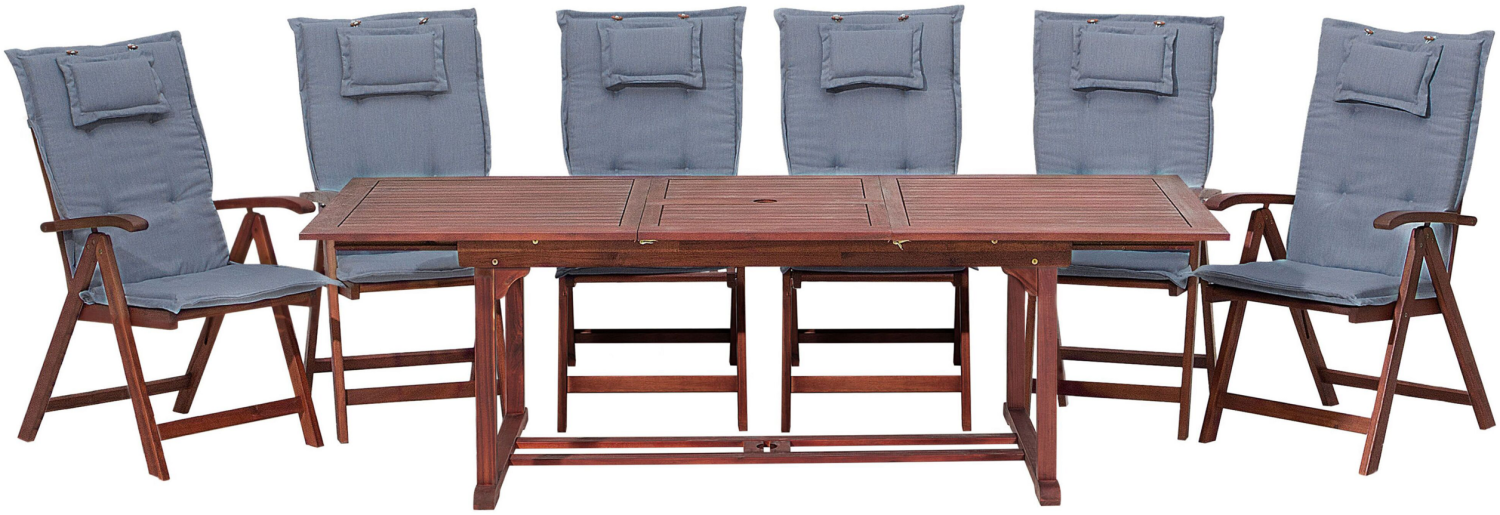 Gartenmöbel Set Akazienholz 6-Sitzer rechteckig Auflagen blau TOSCANA Bild 1