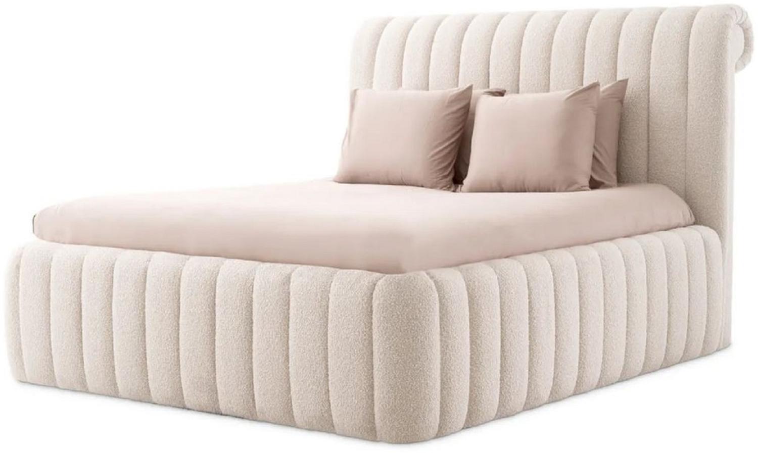 Casa Padrino Luxus Doppelbett Creme 210 x 266 x H. 155 cm - Massivholz Bett mit Kopfteil - Schlafzimmer Möbel - Hotel Möbel - Luxus Möbel - Luxus Einrichtung Bild 1